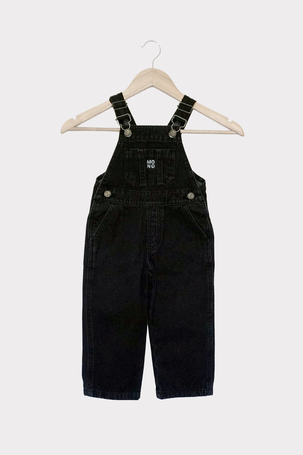 Jardinera de mezclilla unisex para niñas y niños (1–6 años) – Negra