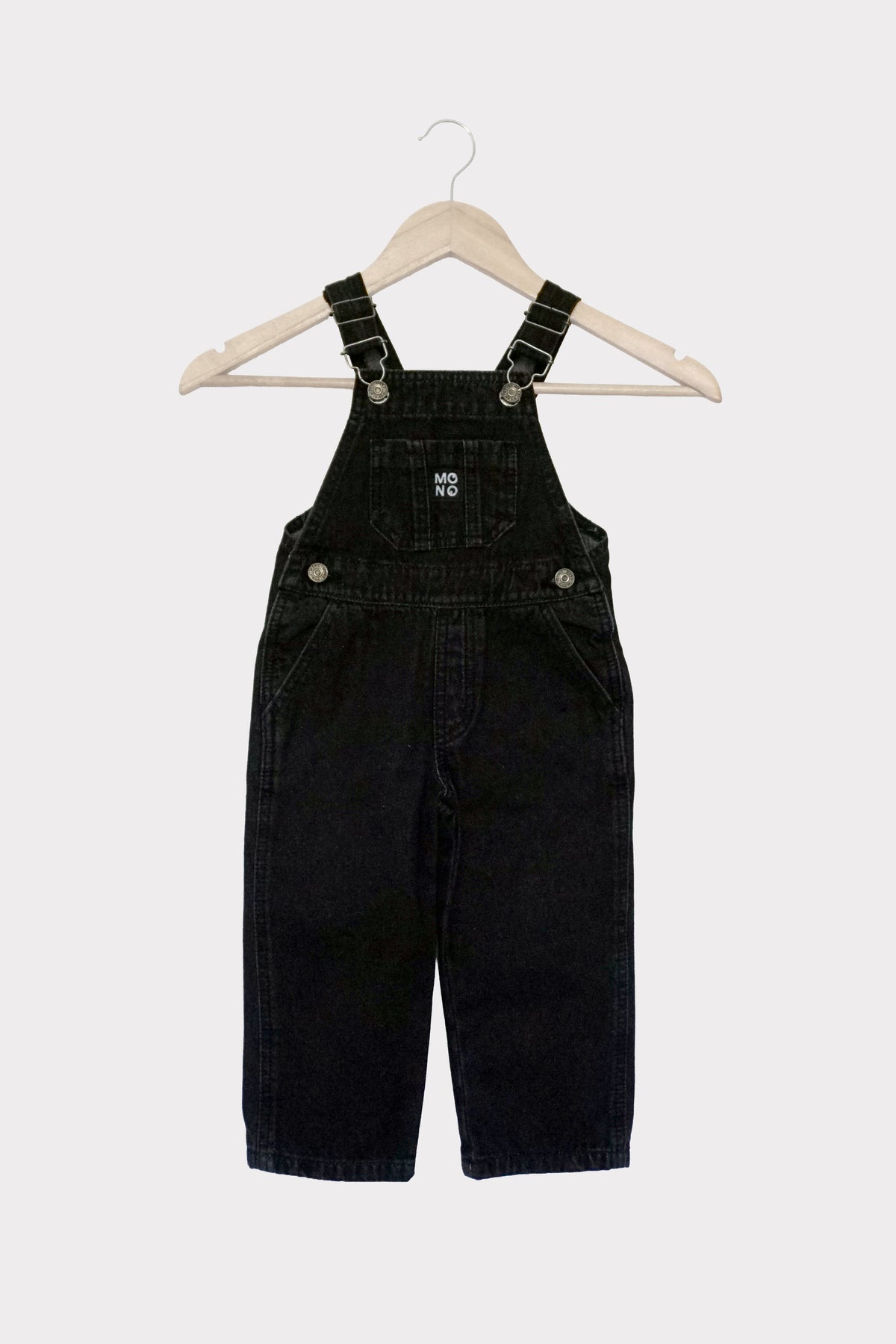 Jardinera de mezclilla unisex para niñas y niños (1–6 años) – Negra