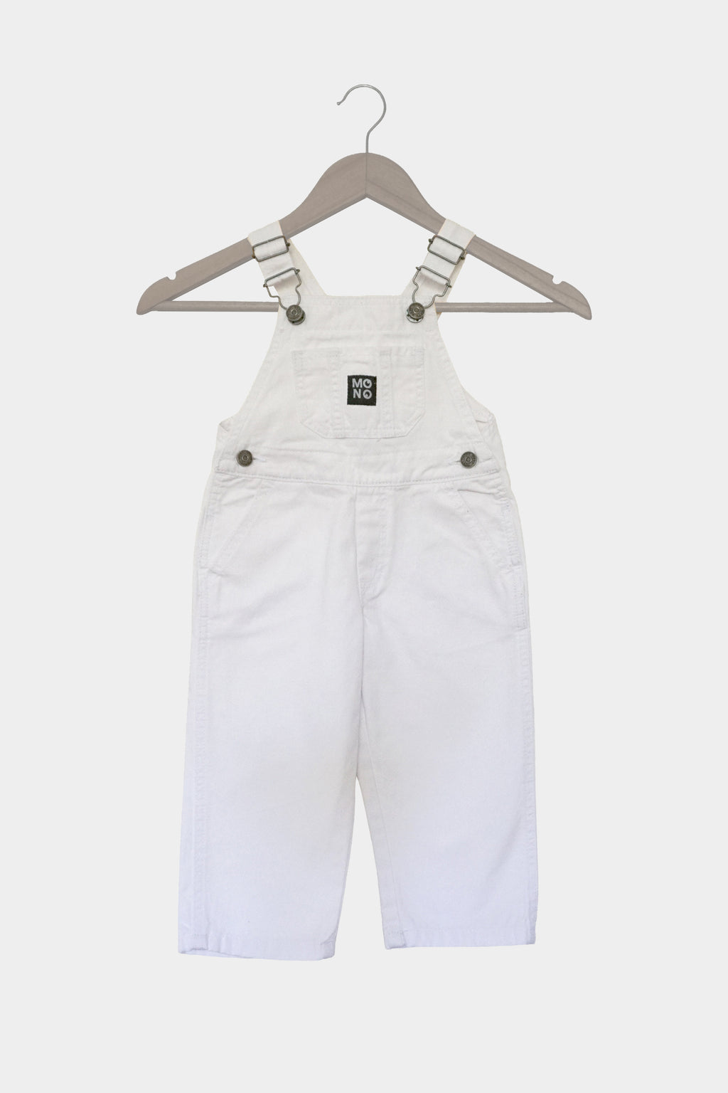 Jardinera de mezclilla unisex para niñas y niños (1–6 años) – Blanca