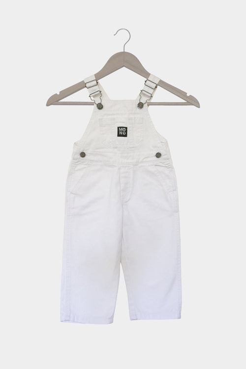 Jardinera de mezclilla unisex para niñas y niños (1–6 años) – Blanca
