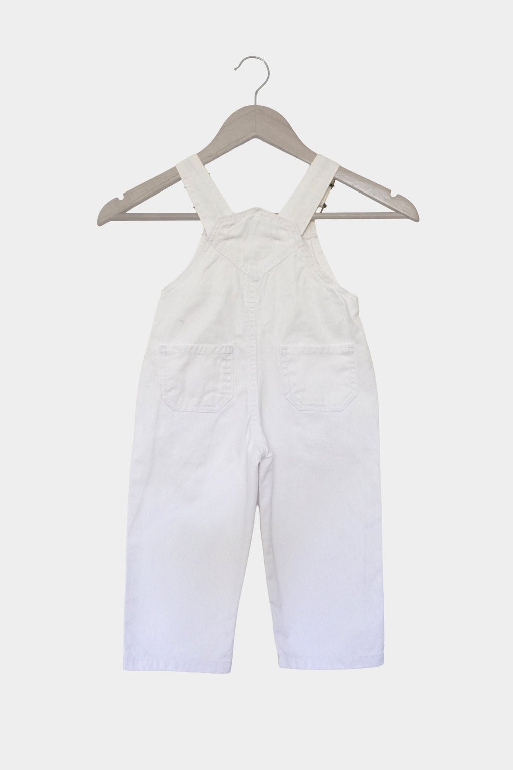 Jardinera de mezclilla unisex para niñas y niños (1–6 años) – Blanca